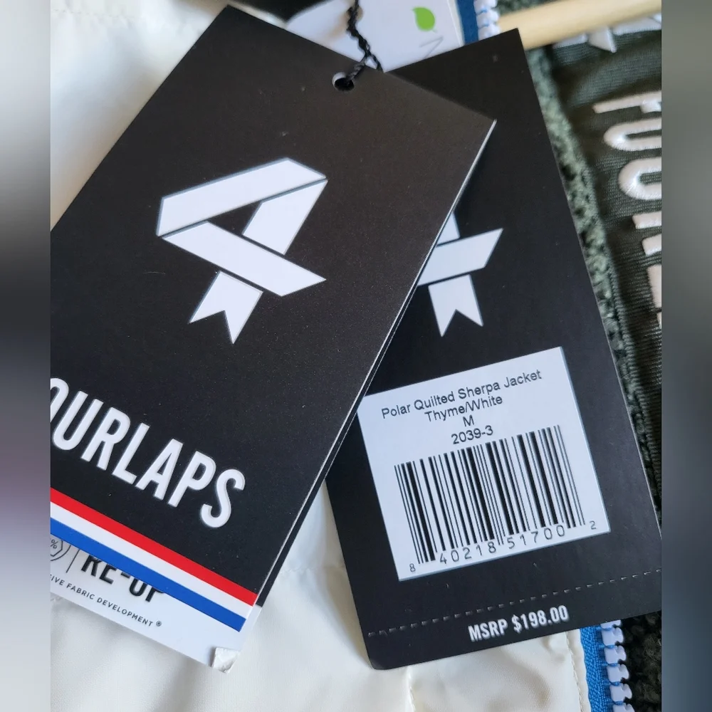 NWT FourLaps Polar Quilted Sherpa Jacket Reversible Unisex Medium Thyme/White - Picture 12 of 15